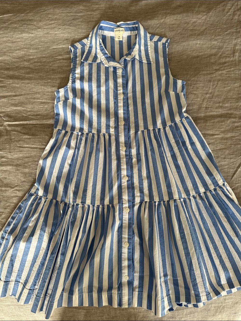 Crewcuts Blue and White Striped Sleeveless Tiered Dress